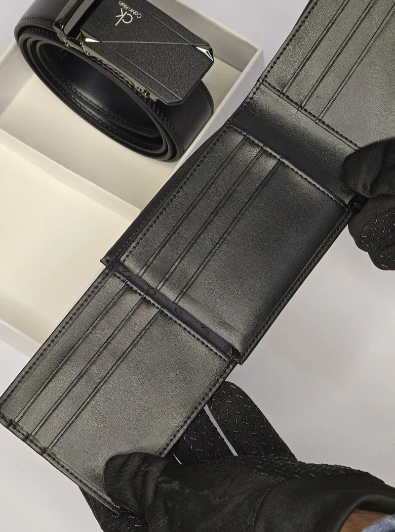 CK Black Leather Wallet-Belt Set For Men 9#