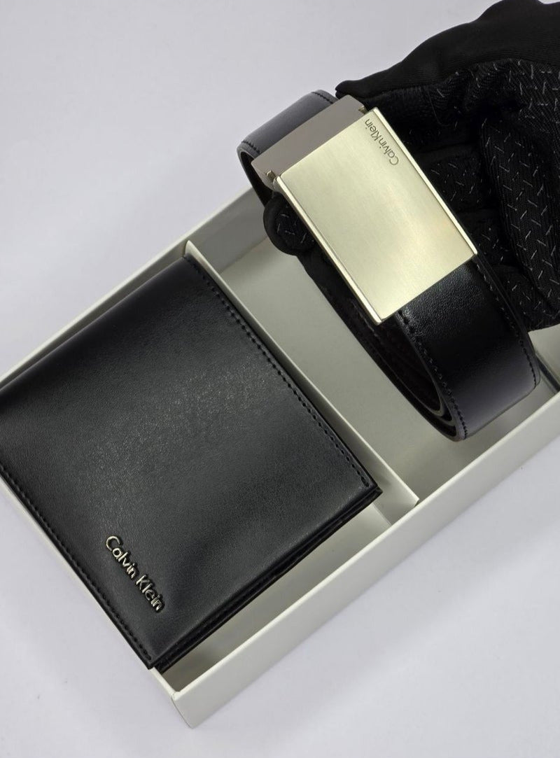 CK Black Leather Wallet-Belt Set For Men 12#