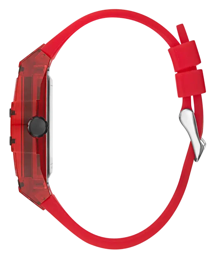 Guess Men's Watch – Model GW0203G5 | Phoenix Collection – Bold Square Design with Red Silicone Strap