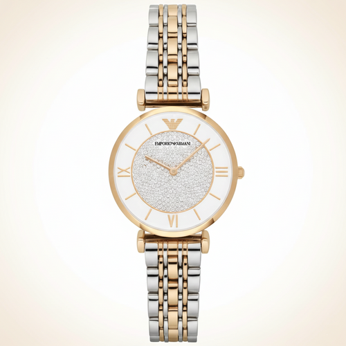 Emporio Armani AR2076 Women’s Crystal Dial Two-Tone Stainless Steel Gianni T-Bar Watch