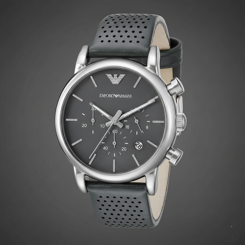 Emporio Armani AR1735 Men’s Grey Dial Grey Leather Chronograph Watch