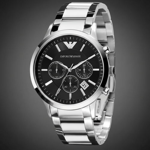 Emporio Armani AR2434 Men’s Black Dial Stainless Steel Renato Watch