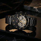 Tommy Hilfiger 1710706 Men’s Multi-Function Watch – Black & Gold Dial with Black Stainless-Steel Bracelet