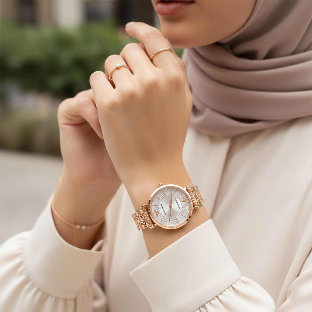 Emporio Armani AR11446 Women’s Silver Crystal Dial Rose Gold Gianni T-Bar Watch