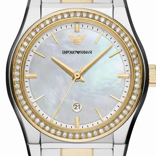 Emporio Armani AR11559 Women’s Mother of Pearl Dial Two-Tone Stainless Steel Federica Watch