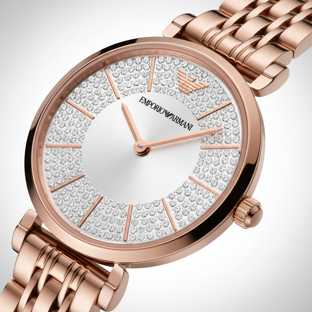 Emporio Armani AR11446 Women’s Silver Crystal Dial Rose Gold Gianni T-Bar Watch