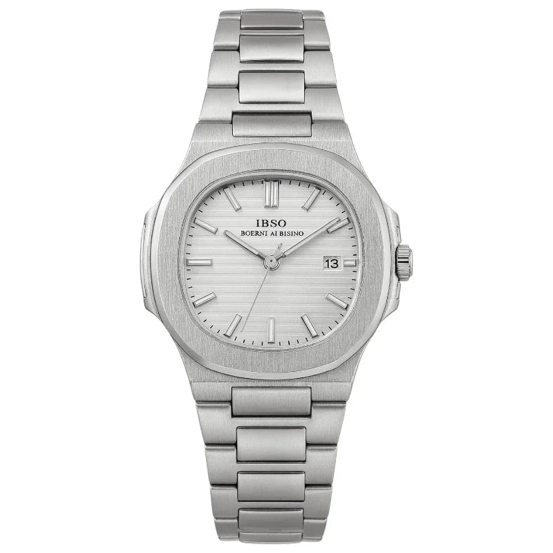 IBSO ساعة ايبسو الكلاسيكية للرجال ستانلس ستيل مينا أبيض