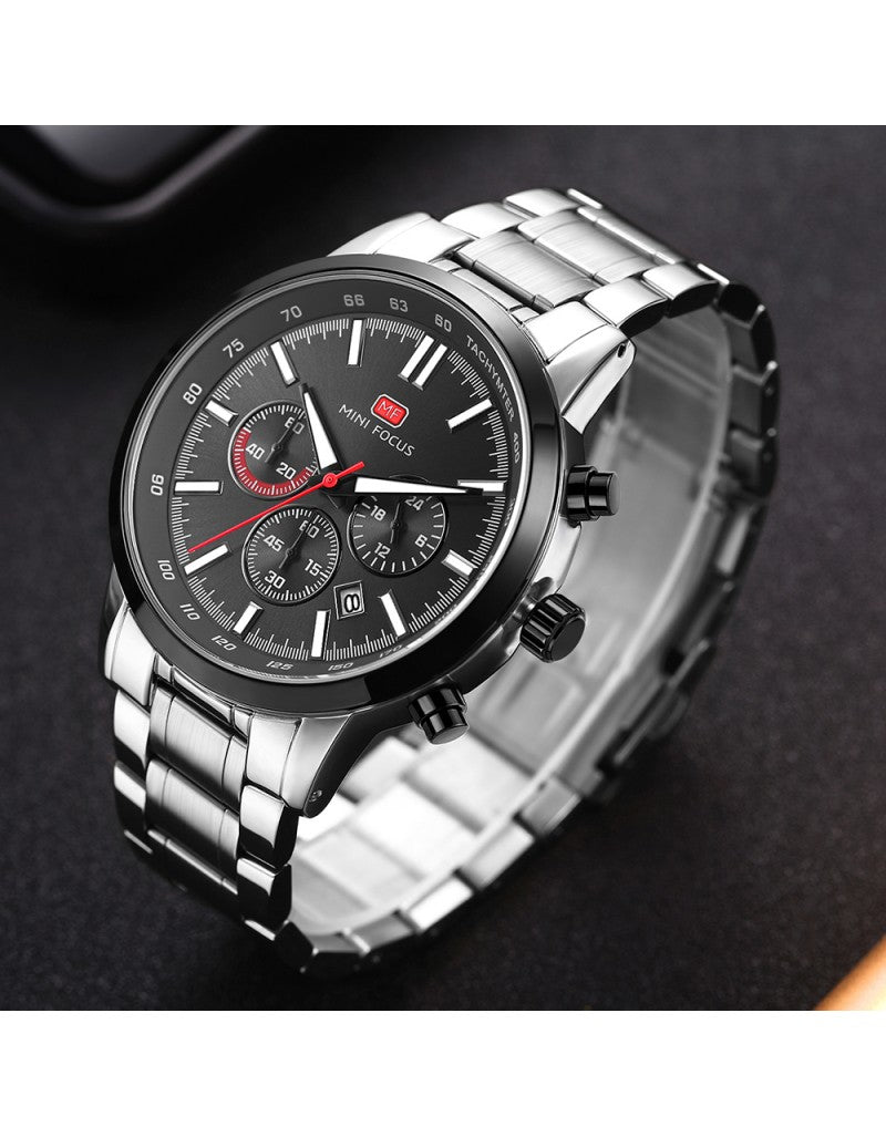 MINI FOCUS MF0133G.03 Men's Chronograph Watch – Sporty Elegance in Silver & Black