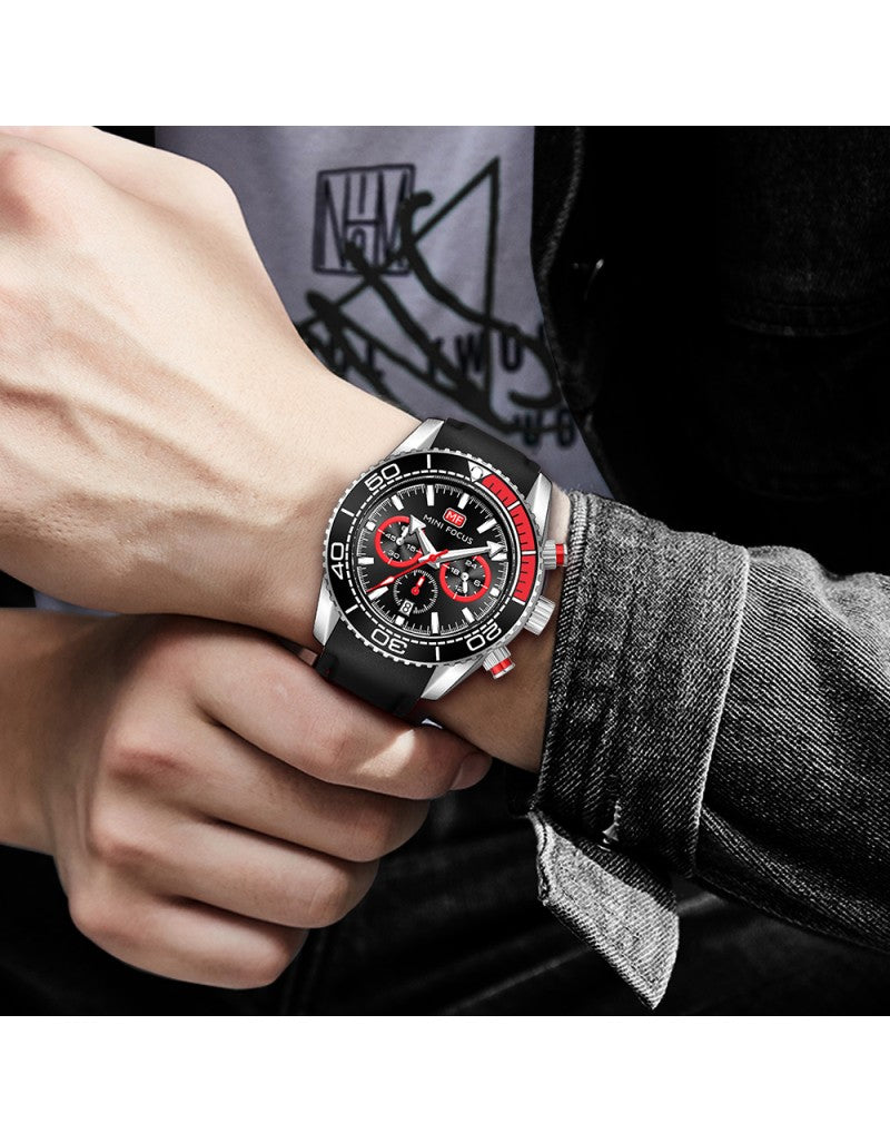 Mini Focus Men’s Watch – Model MF0426G | Black Chronograph with Silicone Strap