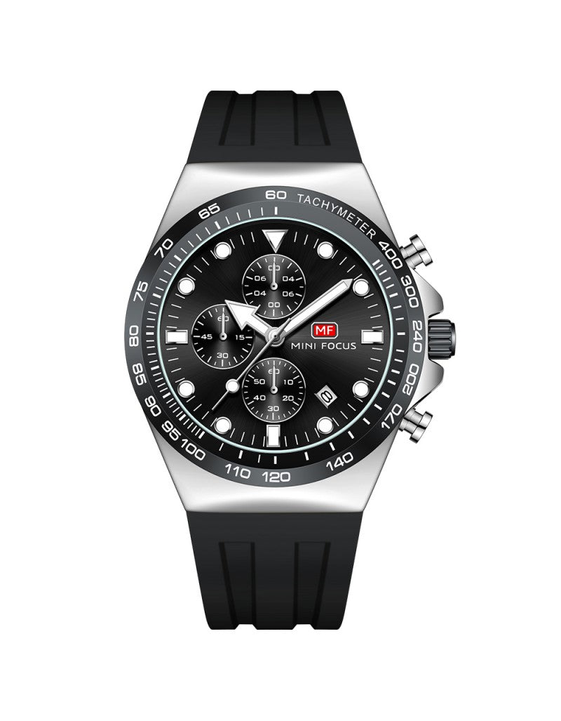 Mini Focus Watch with Black Dial & Silver Case For Men MF0488G