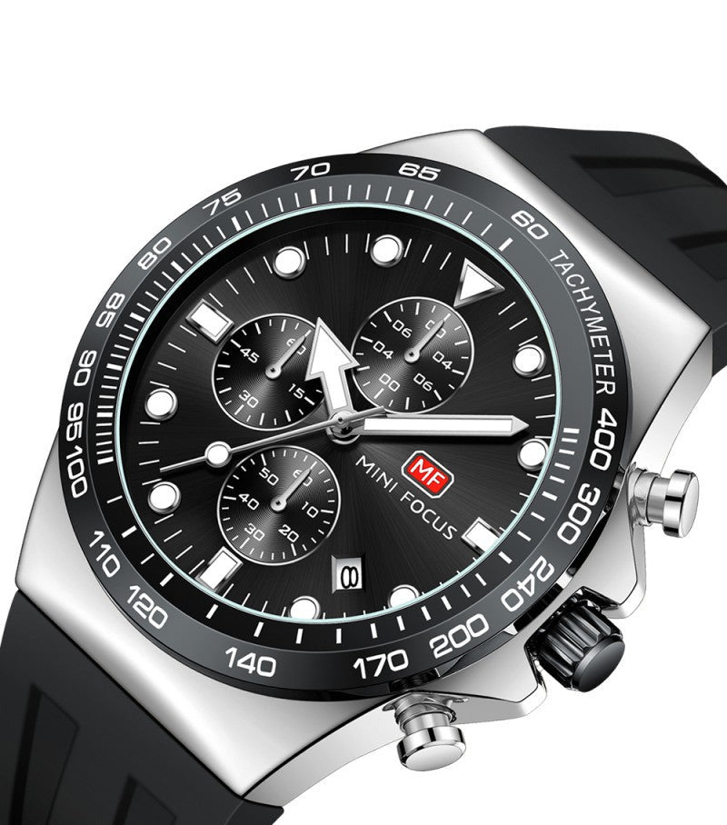 Mini Focus Watch with Black Dial & Silver Case For Men MF0488G