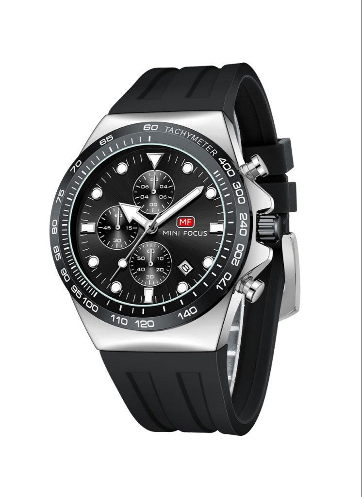 Mini Focus Watch with Black Dial & Silver Case For Men MF0488G