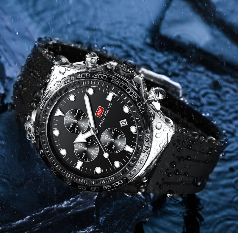 Mini Focus Watch with Black Dial & Silver Case For Men MF0488G