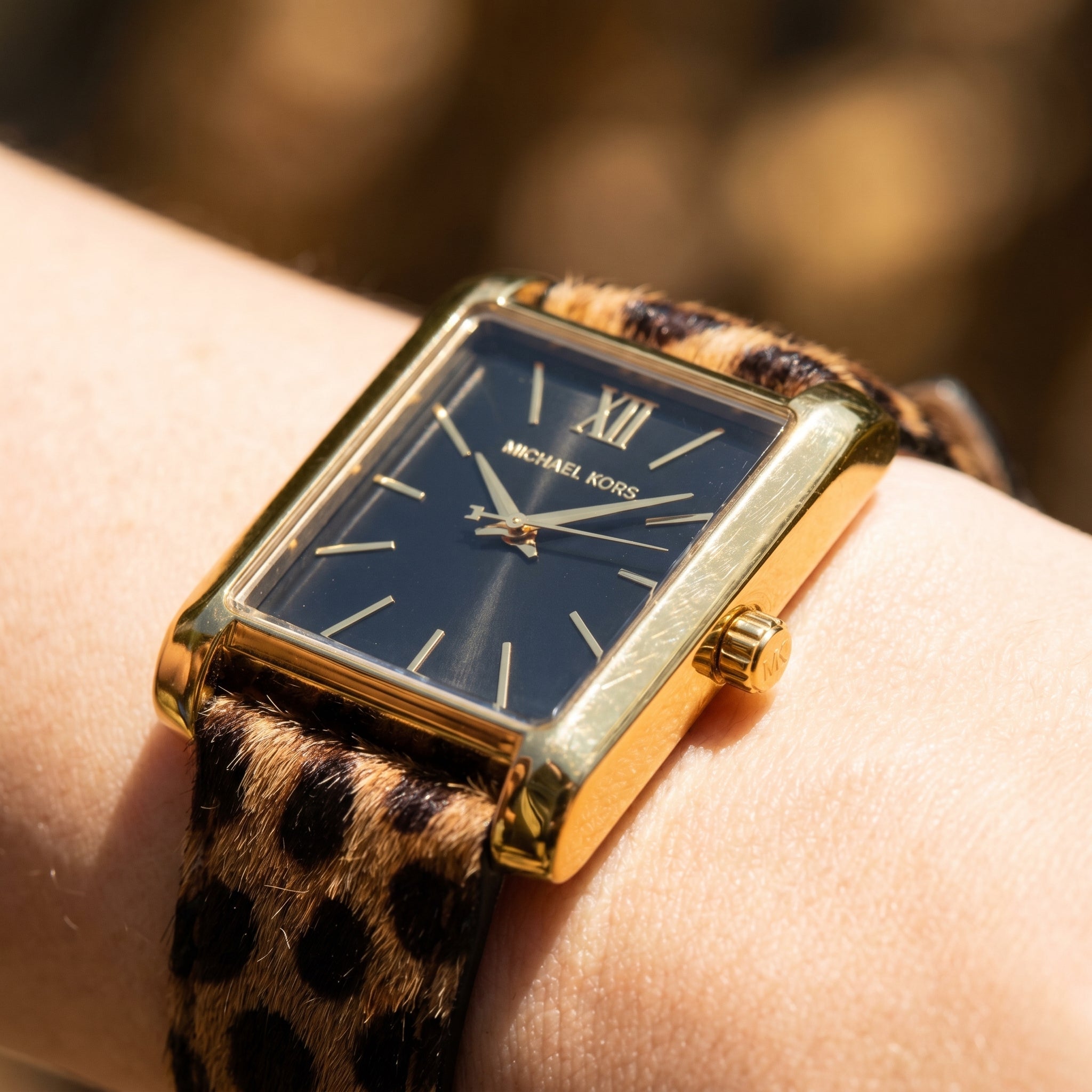 Michael Kors Emery MKo1115 Black Dial Leopard Print Leather Strap Women's Watch