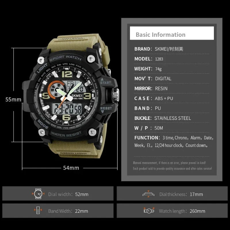 SKMEI 1283 ساعة رياضية رقمي مع عقارب اسود