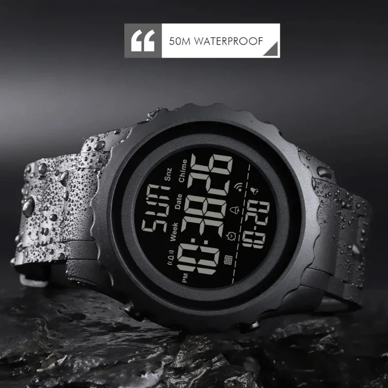 ساعة SKMEI 1624 رياضية متعددة الوظائف - أخضر جيشي مموه، ستوب ووتش LED مقاومة للماء