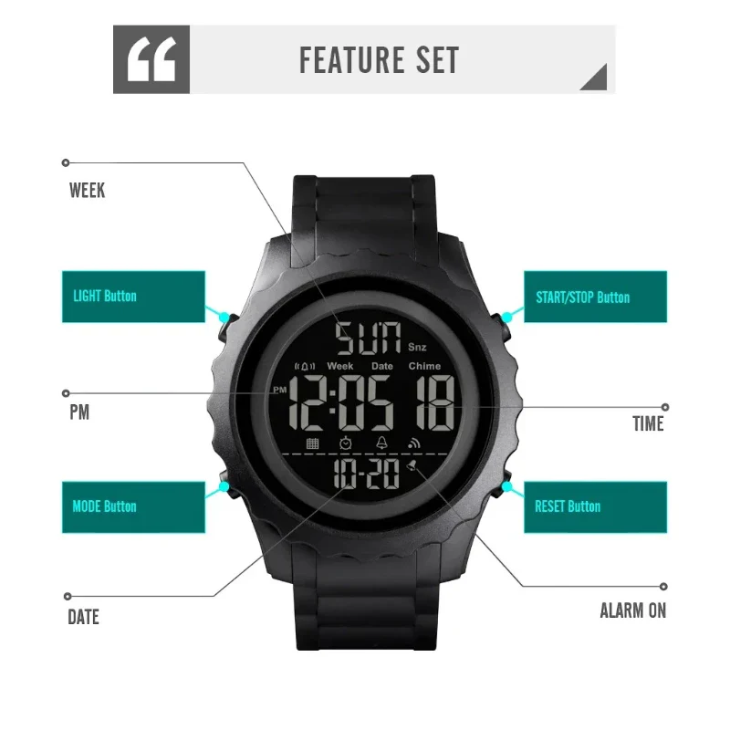 ساعة SKMEI 1624 رياضية متعددة الوظائف - أخضر جيشي مموه، ستوب ووتش LED مقاومة للماء