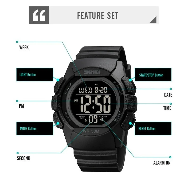 SKMEI 1771 ساعة رياضية ثنائية التوقيت وكرونوغراف لون أسود