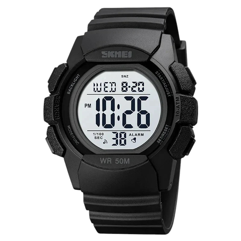 SKMEI 1771 ساعة رياضية ثنائية التوقيت وكرونوغراف أسود بميناء فاتح