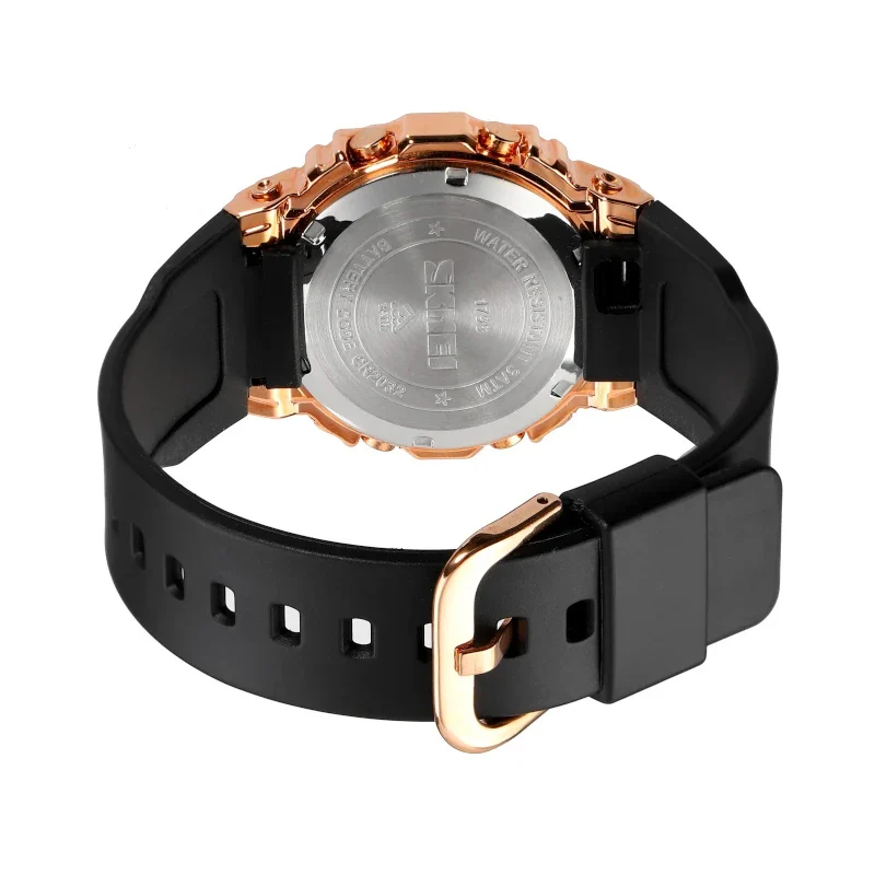 SKMEI 1796 ساعة رياضية ستيل مطاط ذهبي أسود