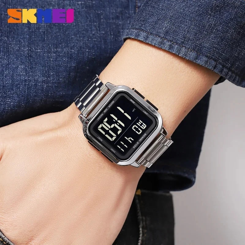 ساعة SKMEI 2133 للرجال فاخرة باللون الذهبي من الفولاذ المقاوم للصدأ توقيت مزدوج مقاومة للماء