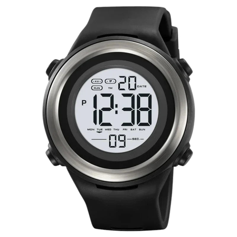 ساعة رياضيه SKMEI 2265 بلون اسود واطار فضي مقاومة للماء متعددة الوظائف