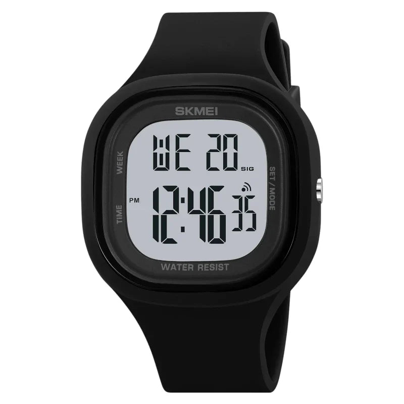 ساعة SKMEI 2290 رياضية رقمية مقاومة للماء بلون اسود وميناء واضح للجنسين بسوار مطاطي