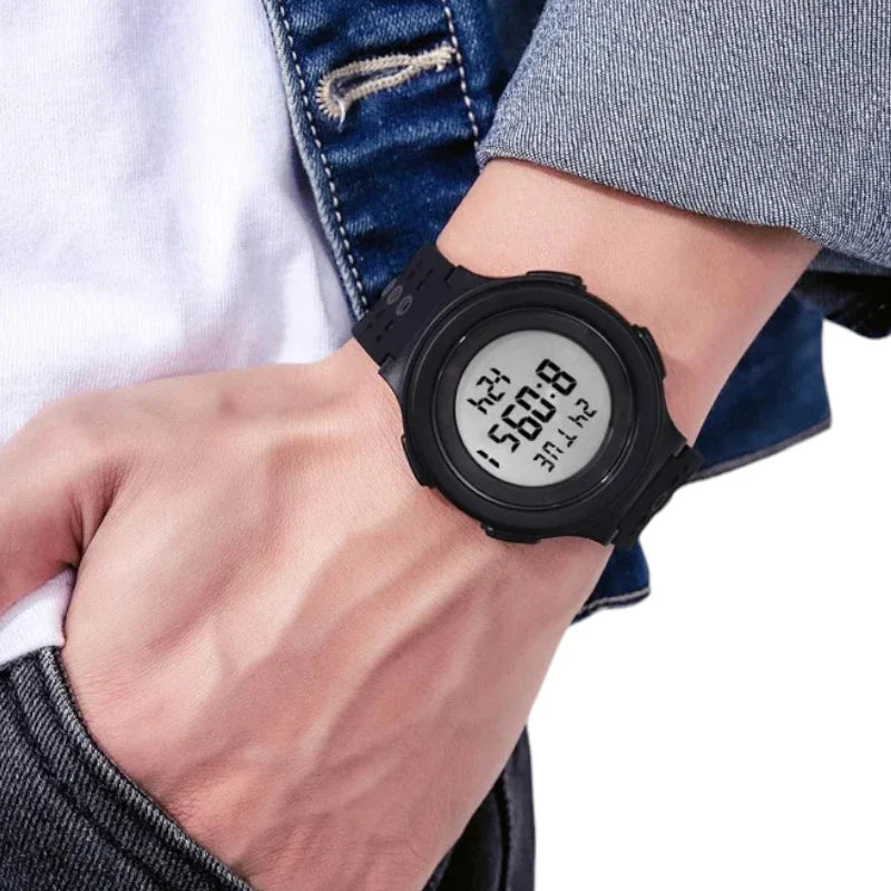 SKMEI 1733 ساعة يد سوداء للرجال والنساء ساعات منبه LED متعددة الوظائف - قرص داكن