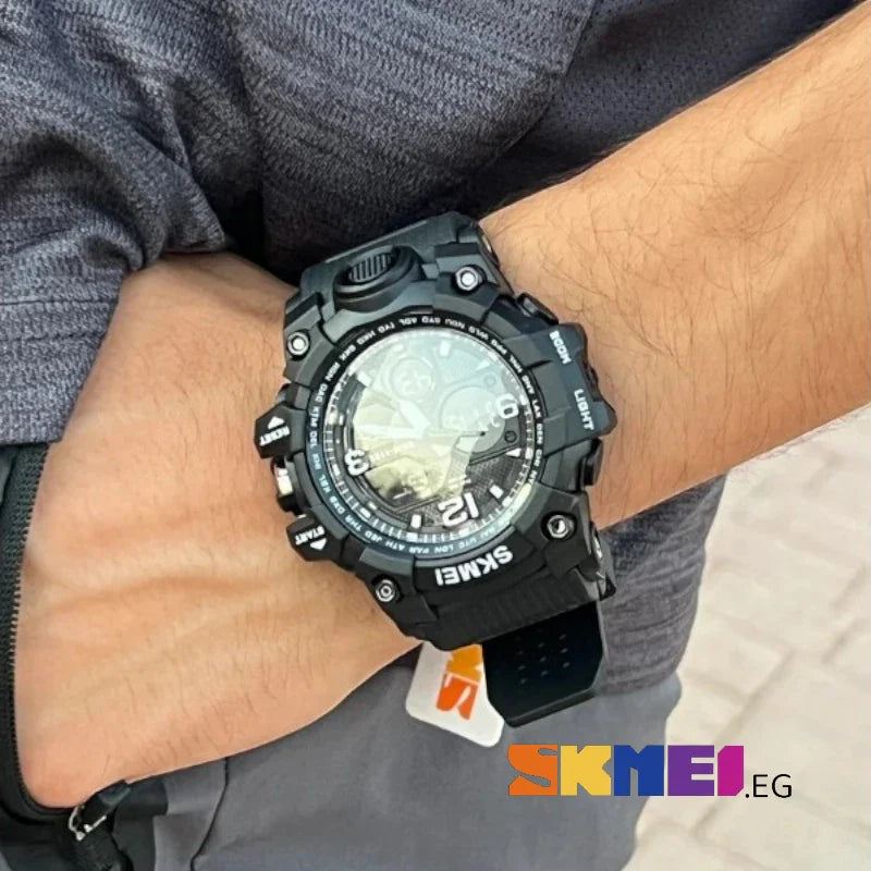 SKMEI 1155 ساعة سكمي رياضية بشاشة مزدوجة مقاومة للماء أسود