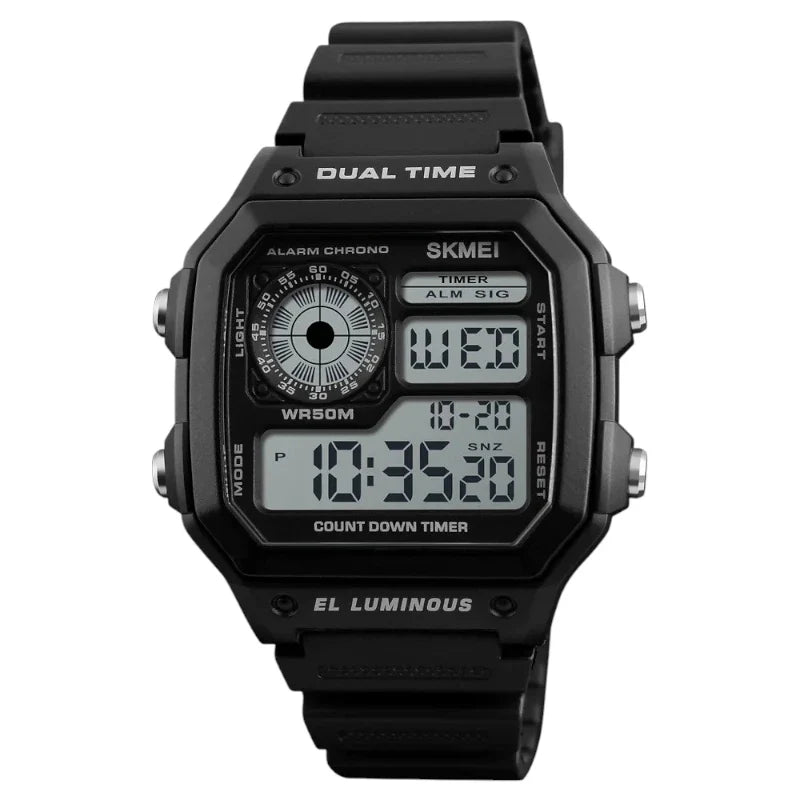 SKMEI 1299 ساعة رقمية رياضية متعددة الوظائف اسود
