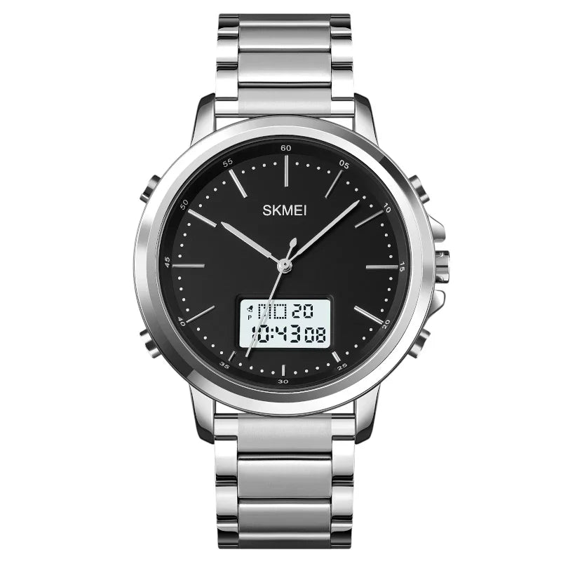 ساعة سكمي 1652 بشاشة مزدوجة ستانلس ستيل فضي وشاشة رقمية