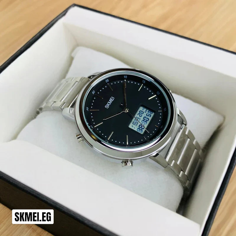 ساعة سكمي 1652 بشاشة مزدوجة ستانلس ستيل فضي وشاشة رقمية