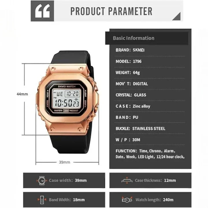 SKMEI 1796 ساعة رياضية ستيل بولي يوريثان أسود أخضر