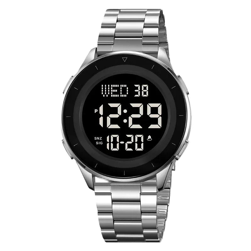 SKMEI 2167 ساعة رقمية عصرية ستانلس ستيل فضي وأسود