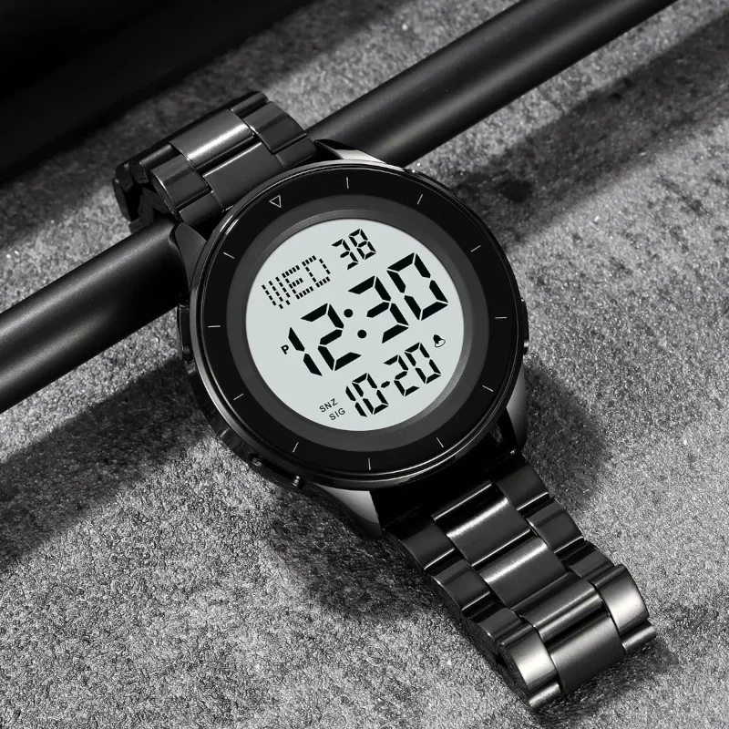 SKMEI 2167 ساعة رقمية عصرية ستانلس ستيل فضي وأسود