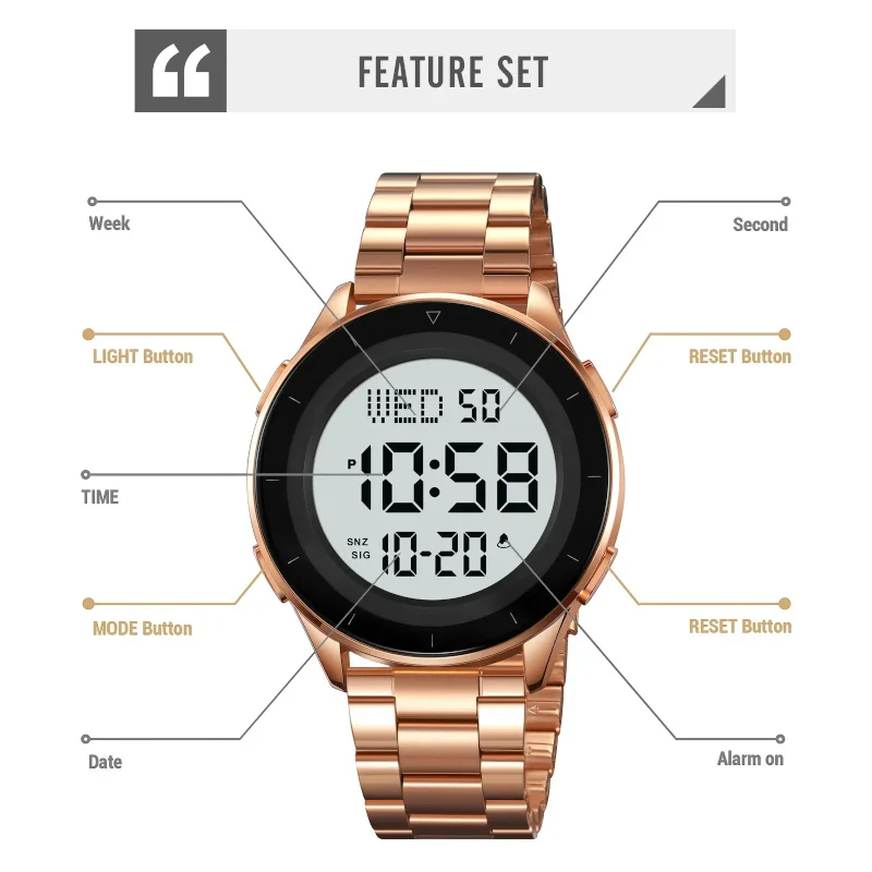 SKMEI 2167 ساعة رقمية عصرية بلون فضي من الستيل