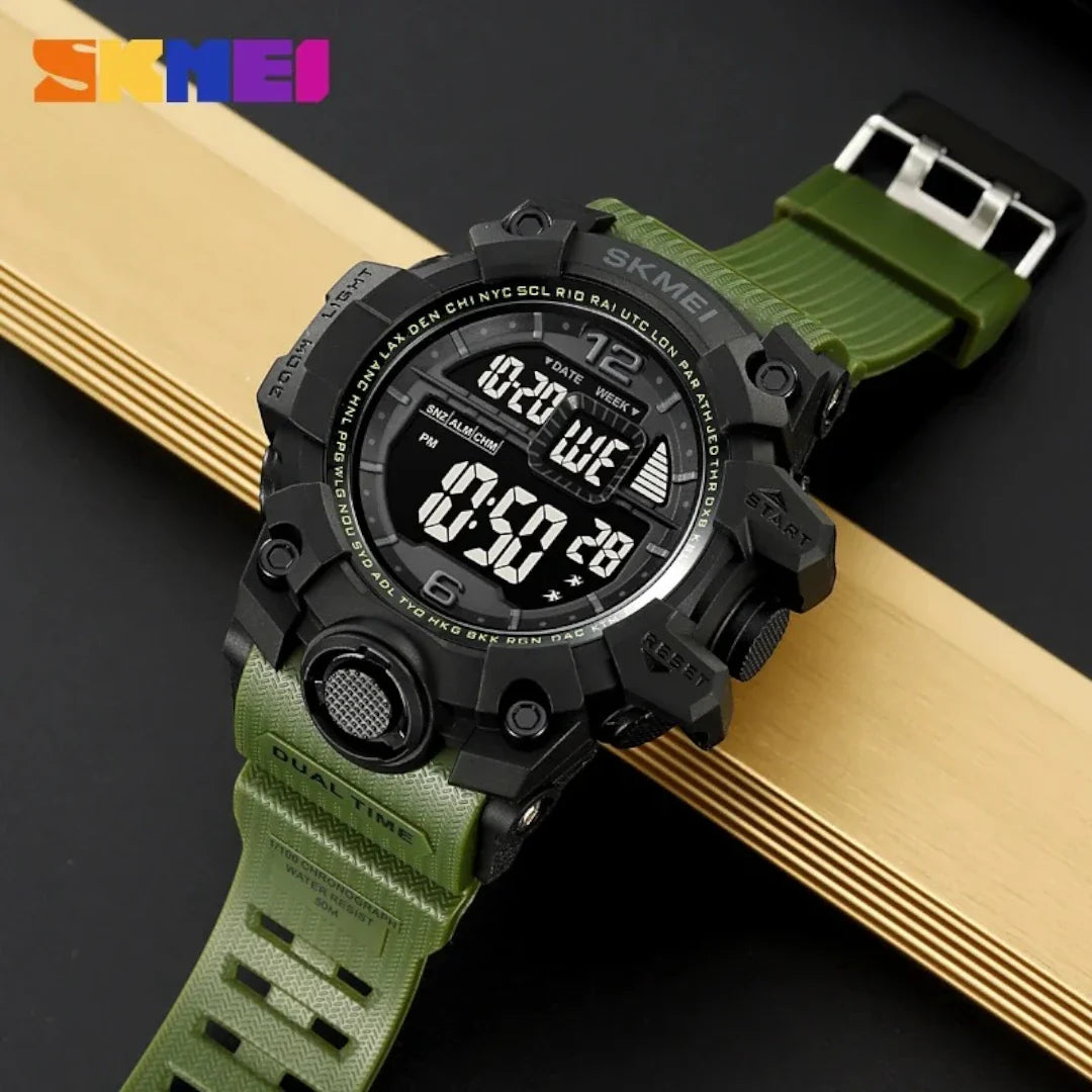 SKMEI 2245 ساعة رياضية رقمية أسود وأخضر زيتي