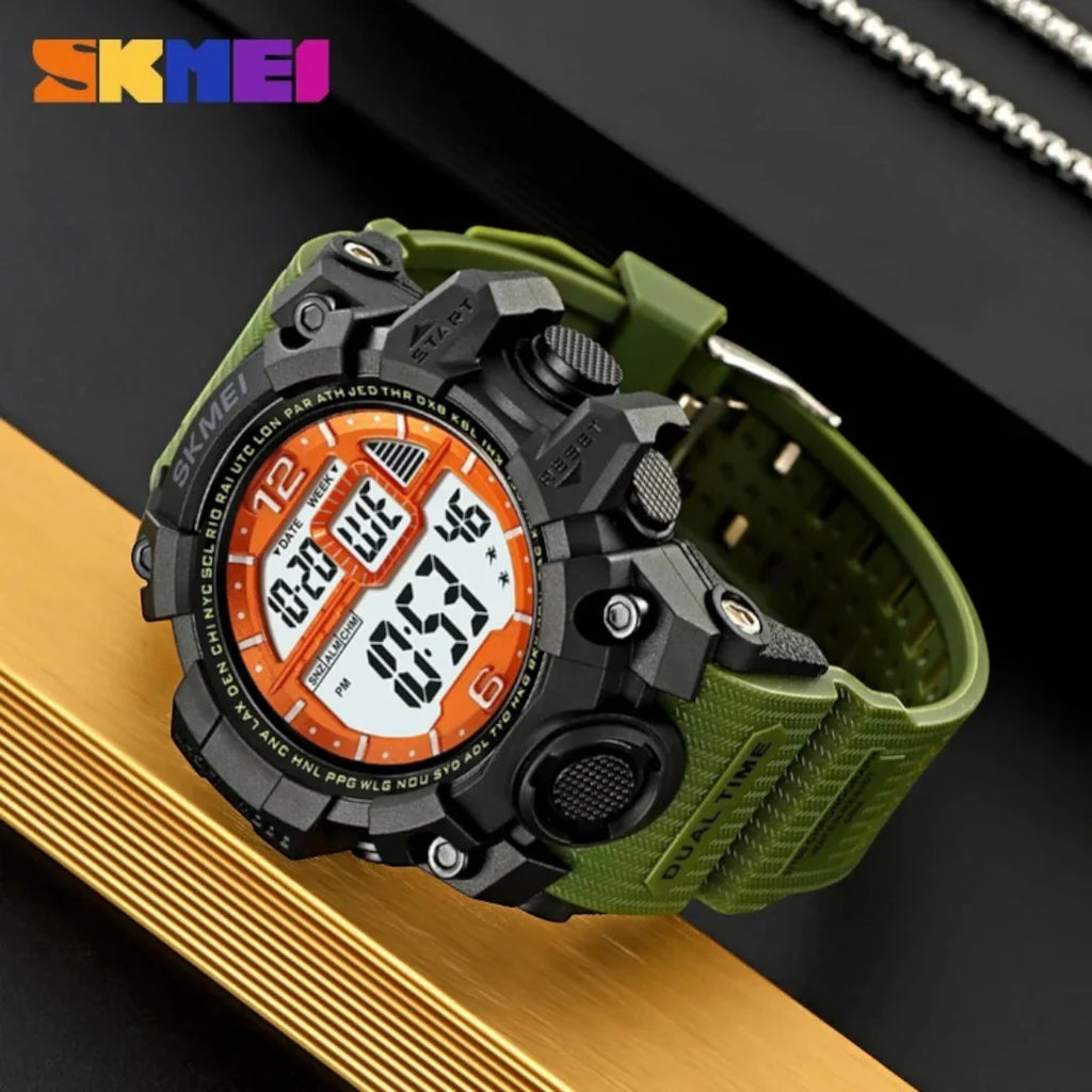 SKMEI 2245 ساعة رياضية رقمية أسود وأخضر زيتي