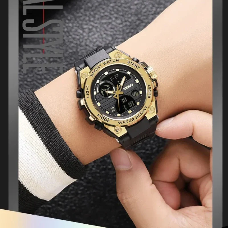 SKMEI 2360 ساعة رياضية رقمية تناظرية اسود ذهبي