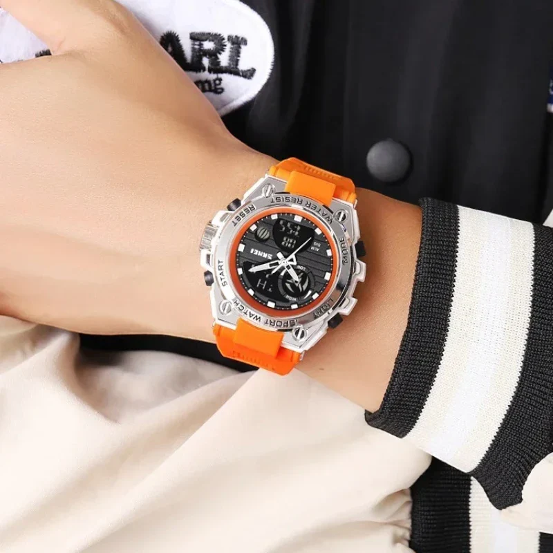 SKMEI 2360 ساعة رياضية بشاشة مزدوجة أسود وأخضر زيتي