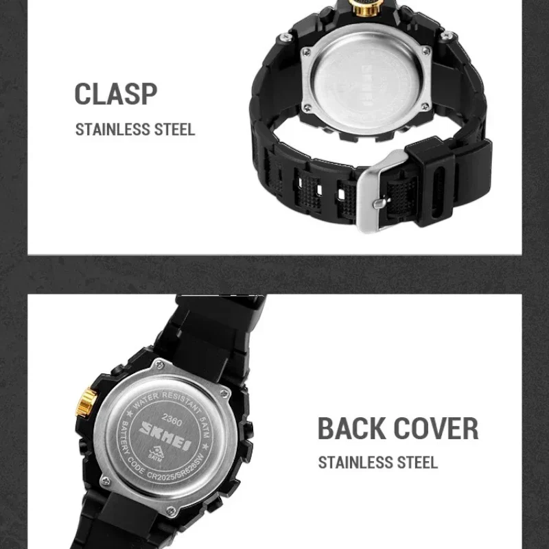SKMEI 2360 ساعة رياضية رقمية تناظرية اسود ذهبي
