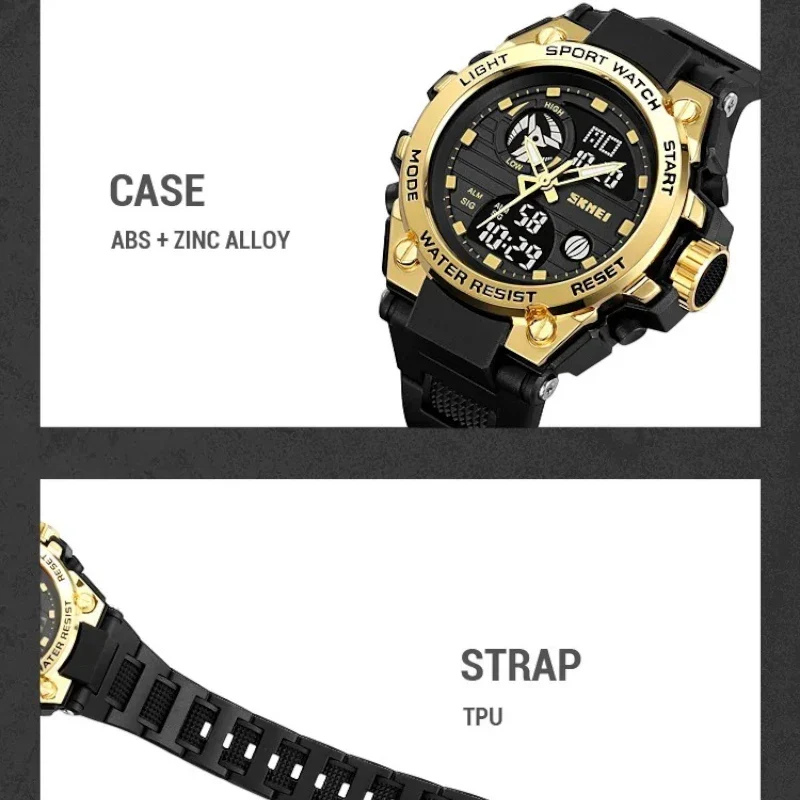 SKMEI 2360 ساعة رياضية رقمية تناظرية اسود ذهبي