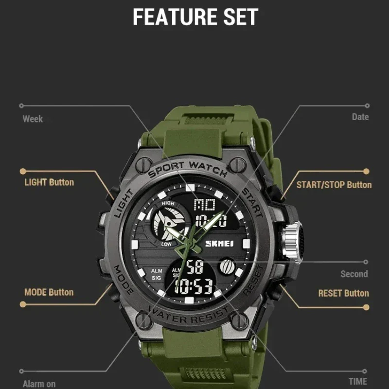 SKMEI 2360 ساعة رياضية رقمية تناظرية اسود ذهبي