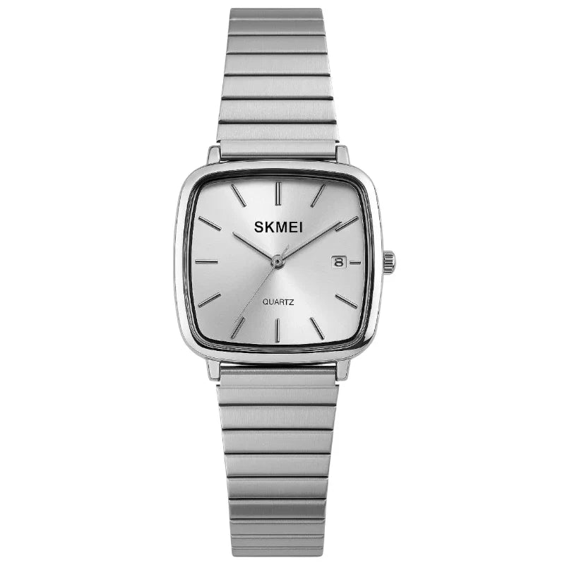 SKMEI 2491 ساعة كلاسيكية بعقارب للجنسين فضي مع عرض للتاريخ