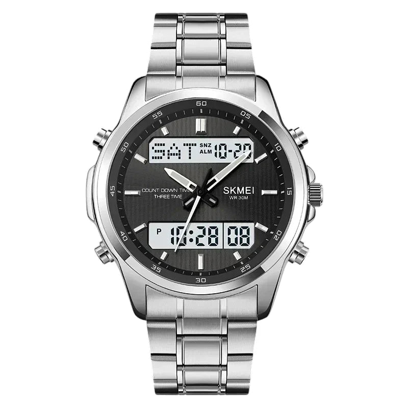 SKMEI 2049 ساعة رياضية فاخرة ستانلس ستيل فضي