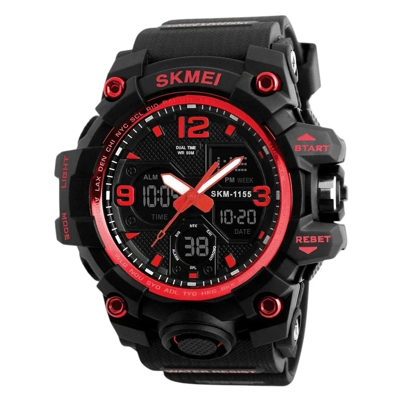SKMEI 1155 ساعة رياضية رقمية ثنائية التوقيت اسود مع احمر