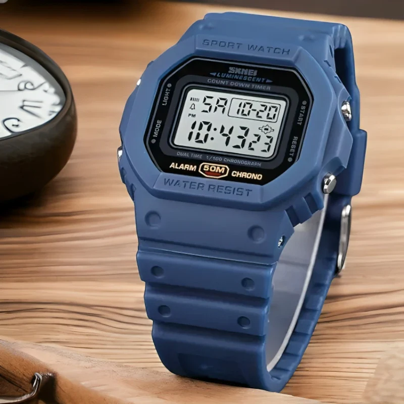 SKMEI 1628 ساعة رياضية ريترو رقميه ازرق