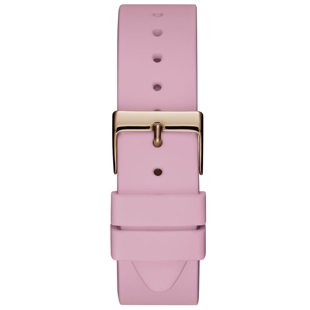 Guess Solar Multi-Function W1135L2 Gold Case Crystal Bezel Silver Dial Pink Rubber Women's Watch