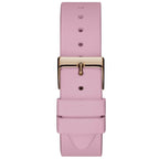 Guess Solar Multi-Function W1135L2 Gold Case Crystal Bezel Silver Dial Pink Rubber Women's Watch