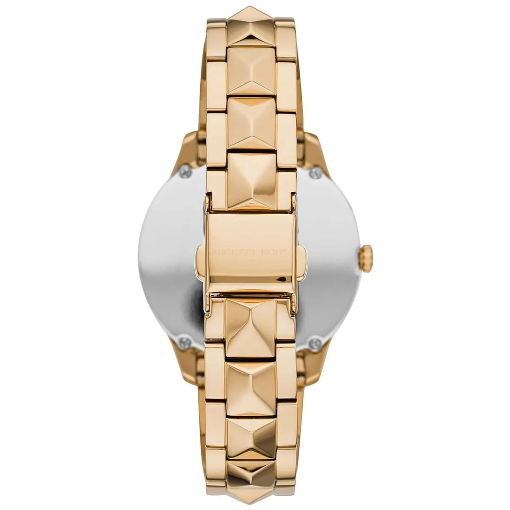 Michael Kors Runway MK6689 Women’s Gold Mother-of-Pearl Dial Pyramid-Link Bracelet Watch